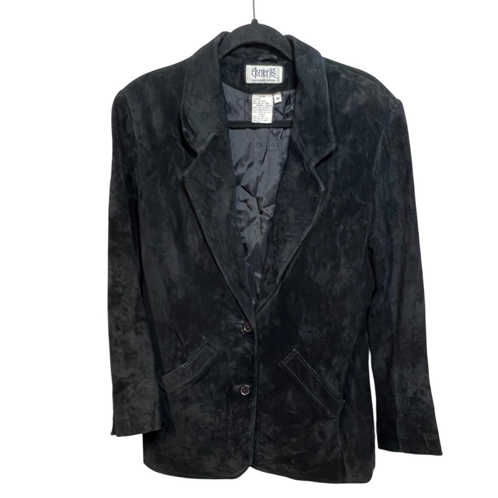 Elements Spiegel Womens Blazer Suede Leather Jacket 10 Black Vintage Coat